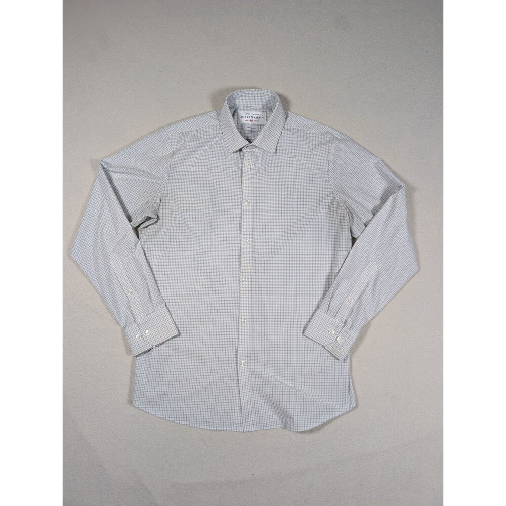Mizzen + Main Leeward Button Up Shirt L Trim Fit White Blue Check Tattersall